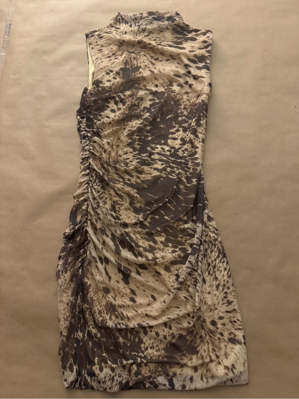 House of Harlow 1960 Draped Animal Print Mini Dress Ruched Mock Neck Size XS